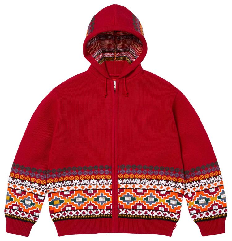 Supreme Beaded Zip Up Hooded Sweater Red