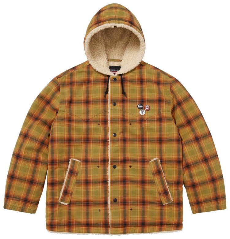 Supreme x Number NIne Faux Shearling Hooded Coat Plaid