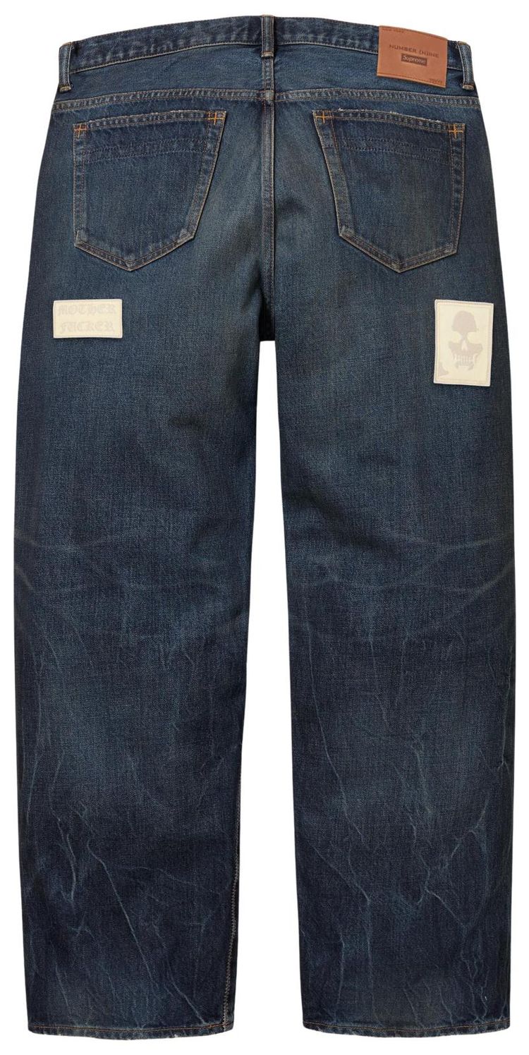 Supreme x Number NIne Patches Loose Fit Selvedge Jean Washed Indigo