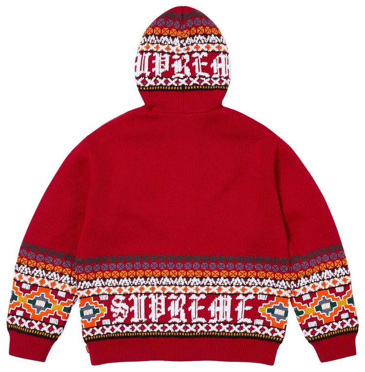 Supreme Beaded Zip Up Hooded Sweater Red