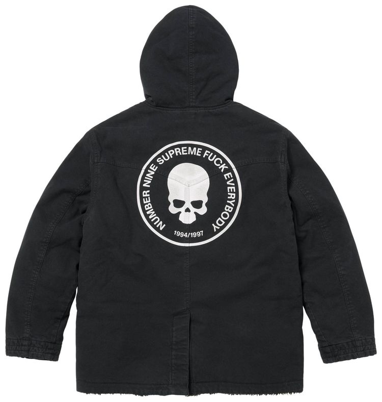 Supreme x Number NIne Faux Shearling Hooded Coat Black