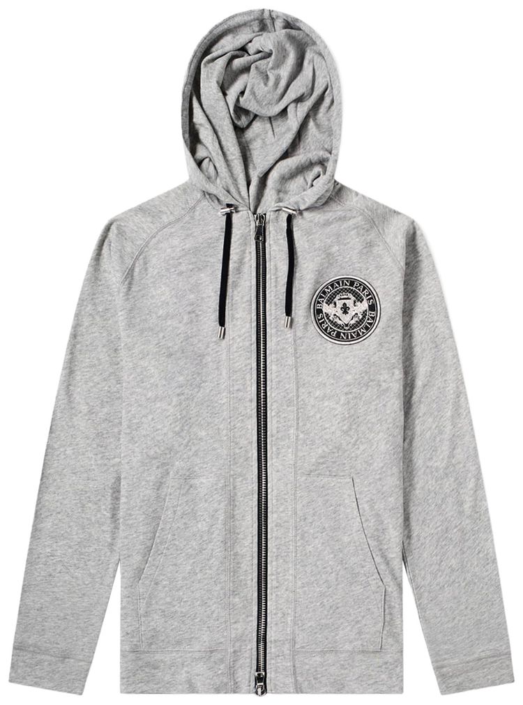Balmain Zip Patch Hoodie Grey