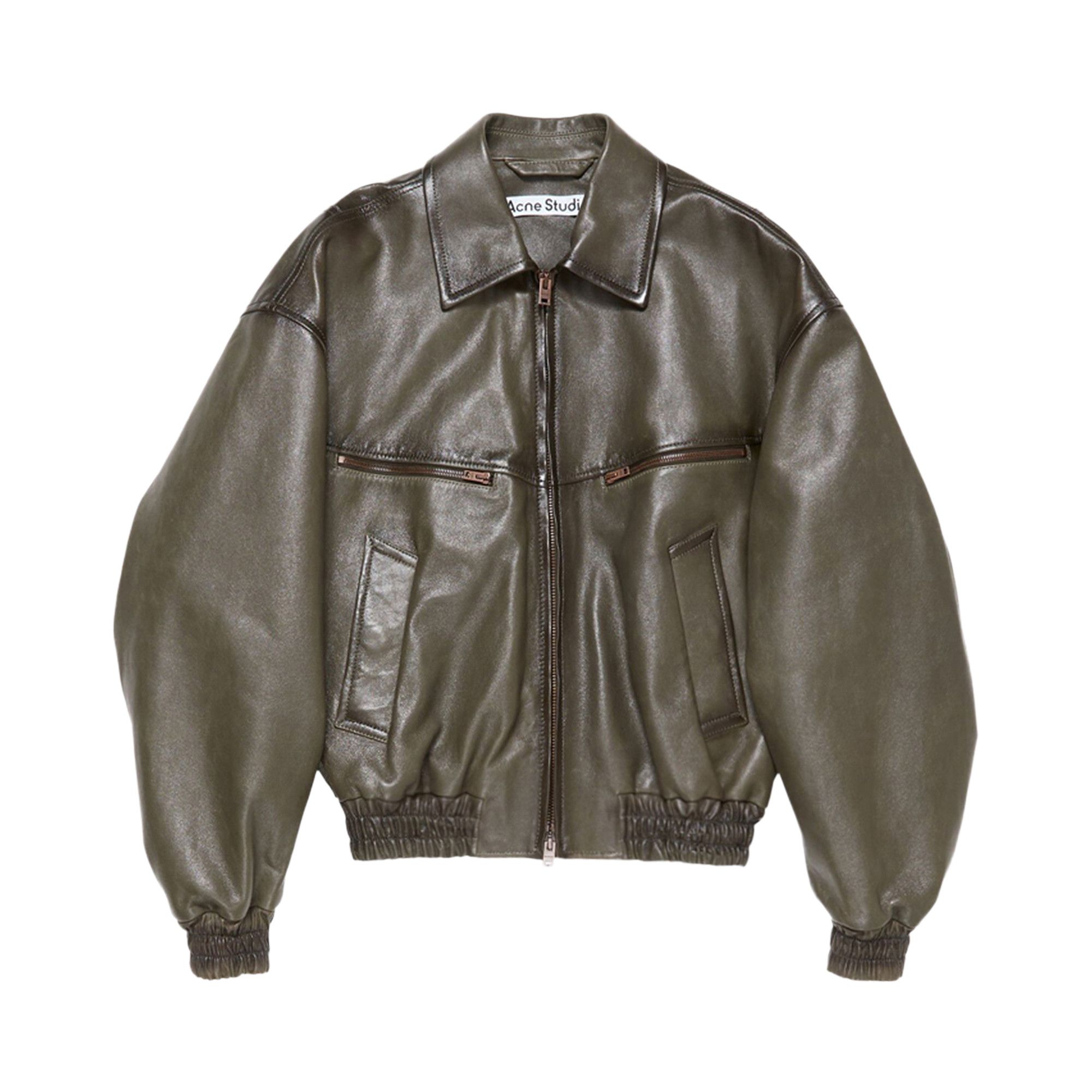 Buy Acne Studios Leather Jacket 'Vintage Green' - B70159 VINT | GOAT