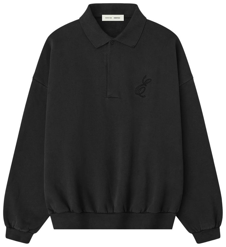 Fear of God Essentials Embroidered Classic Polo Sweatshirt Vintage Black