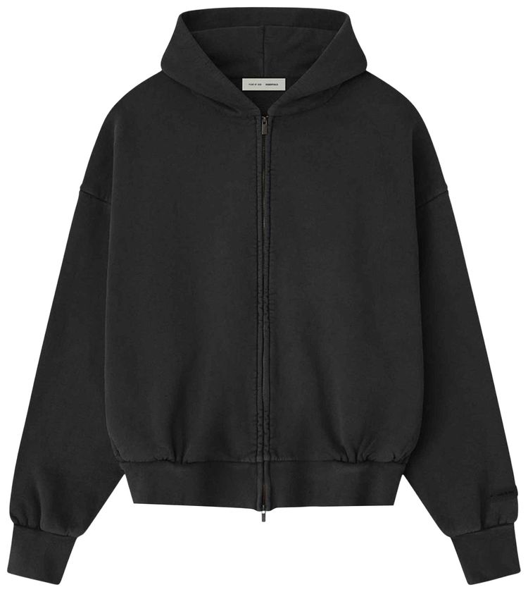 Fear of God Essentials Embroidered Classic Full Zip Hoodie Vintage Black