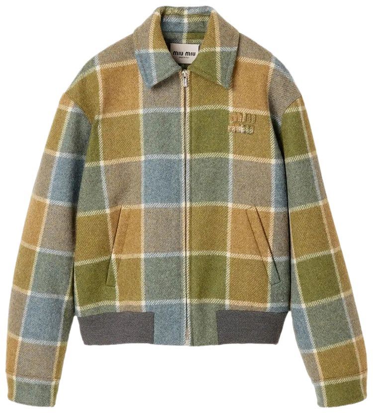 Miu Miu Check Padded Jacket CamelAviator Blue