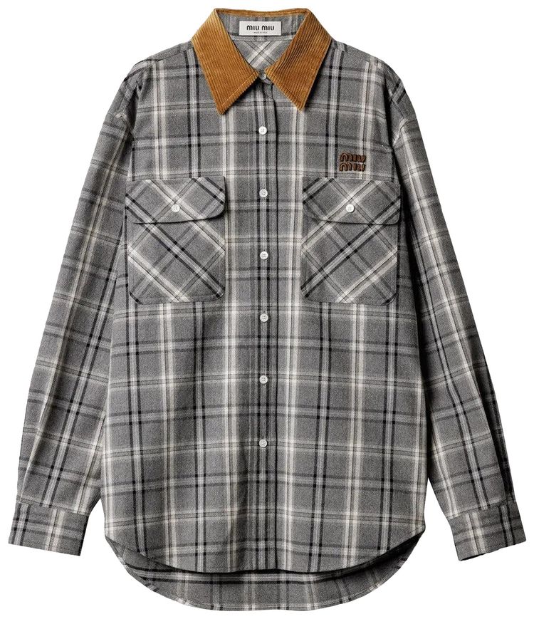 Miu Miu Check Flannel Shirt Slate Grey