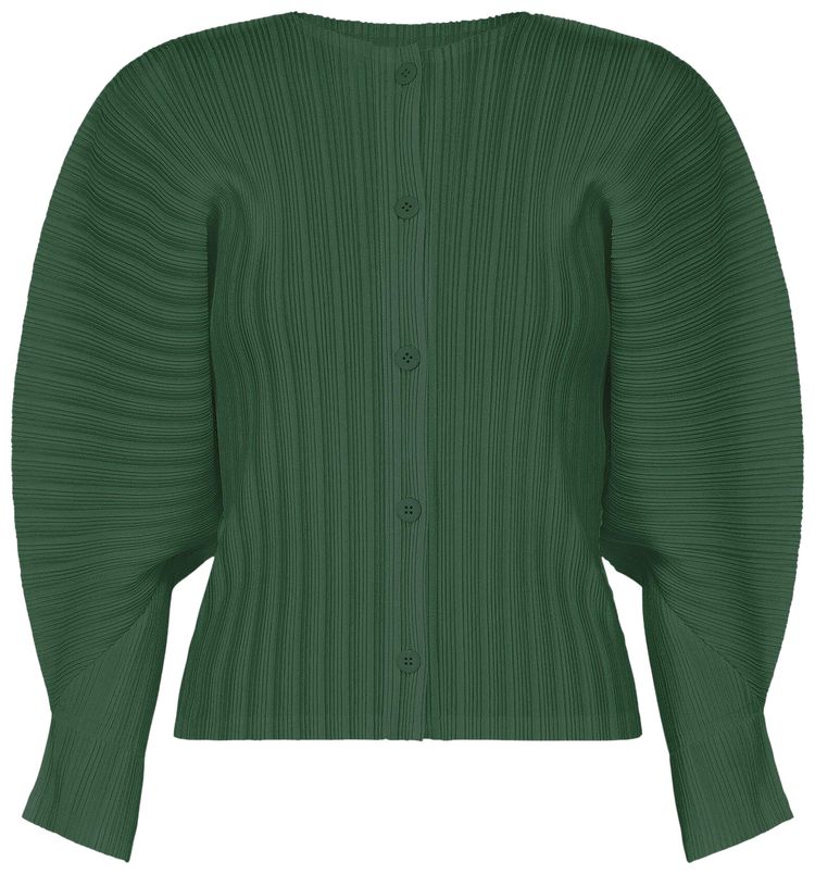Pleats Please Issey Miyake Rib Pleats December Cardigan Forest Green