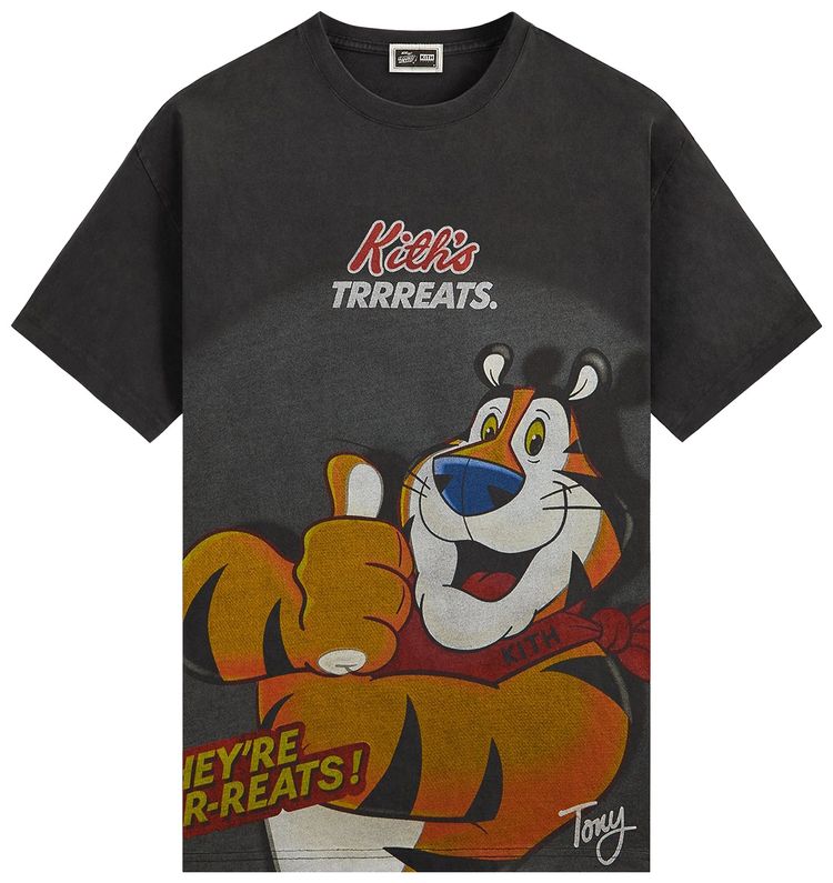 Kith Treats For Kelloggs Frosted Flakes Cereal  Tony The Tiger Cereal Box Vintage Tee Black