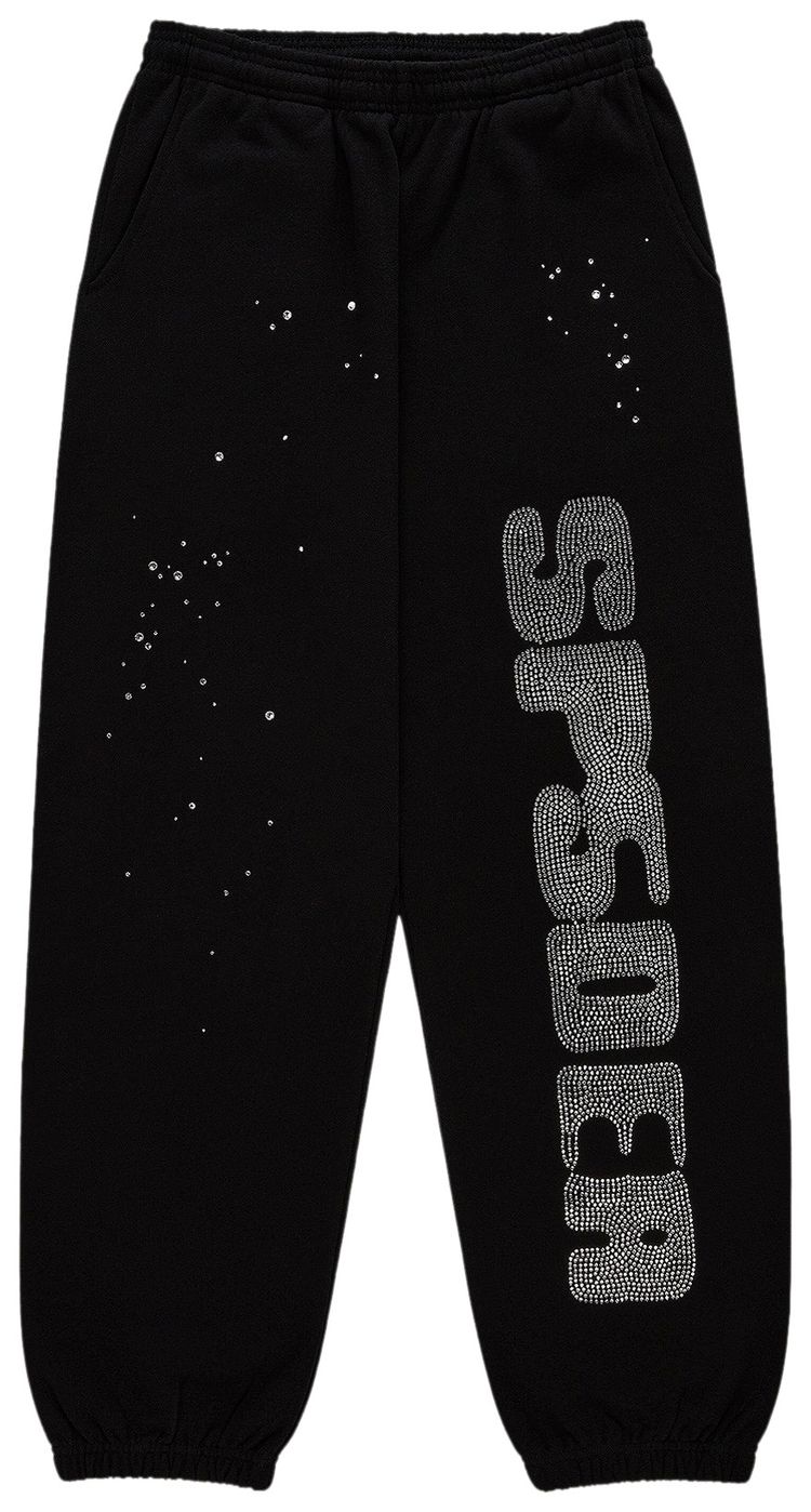 Sp5der Rhinestone Silk Sweatpant Black