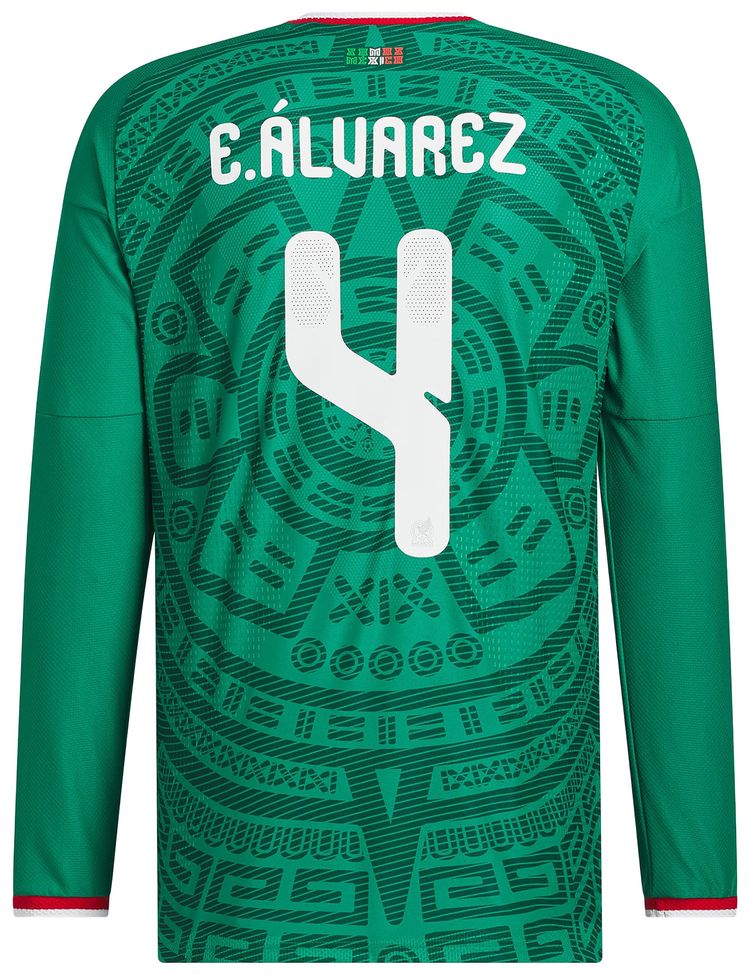 Adidas Mexico 26 Home Alvarez Authentic Long Sleeve Jersey Bold Green