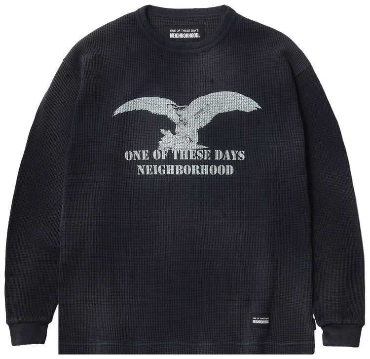 Neighborhood x One of These Days Waffle Fabric Long Sleeve Crewneck Black