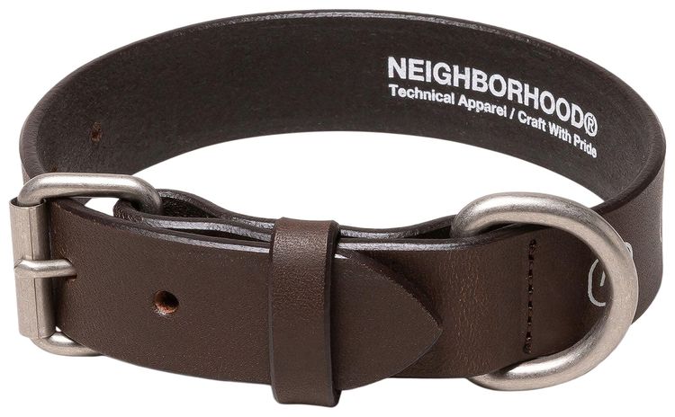 Neighborhood Wide Leather Dog Collar Brown