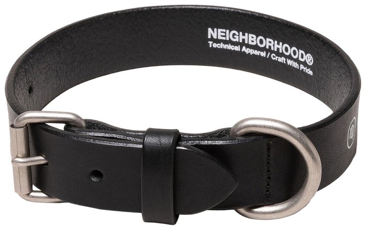 Neighborhood Wide Leather Dog Collar Black