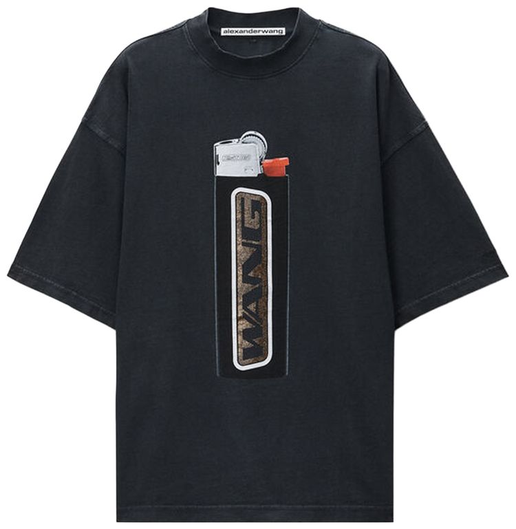 Alexander Wang Short Sleeve Tee with Lighter Graphic Washed Black