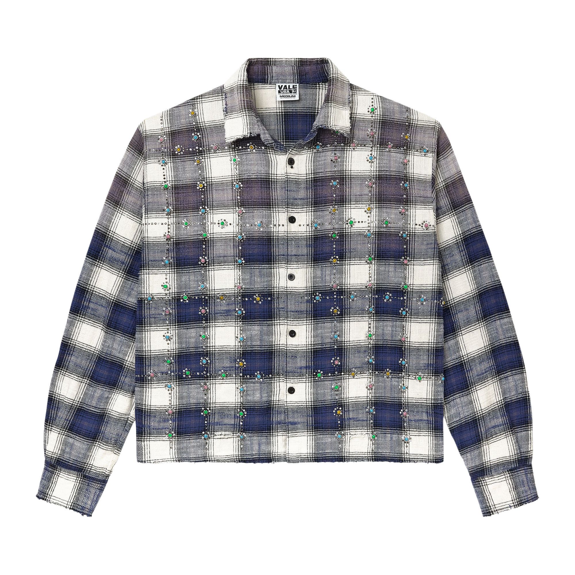 vale forever ストーン装飾 チェック柄ネルシャツ 長袖 Buy Vale Forever Sky Gems Flannel 'Navy' - 11451 10004VFSGFN NAVY
