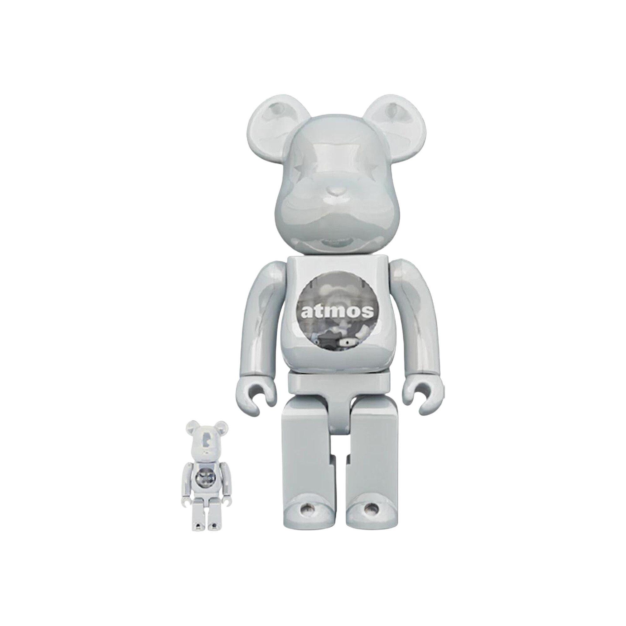 Buy BE@RBRICK x atmos 100% & 400% Set 'White Chrome' - 12883