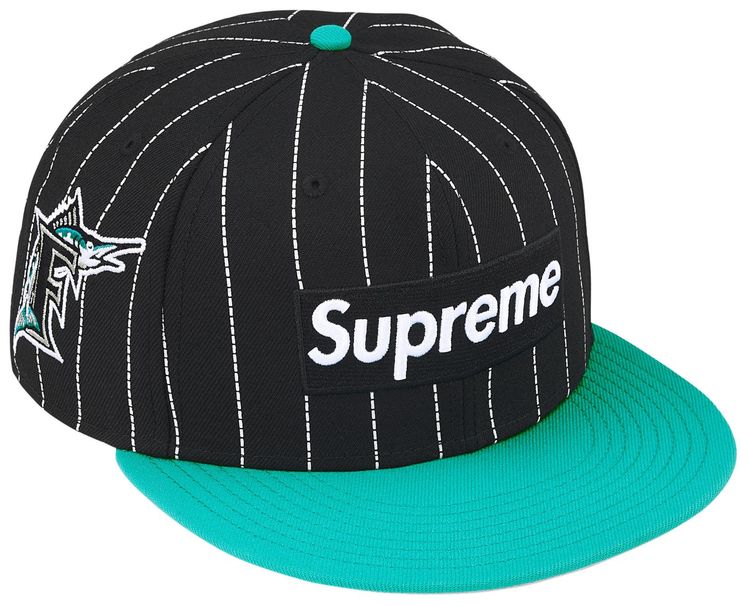 Supreme x MLB Teams Box Logo New Era Stripe Florida Marlins