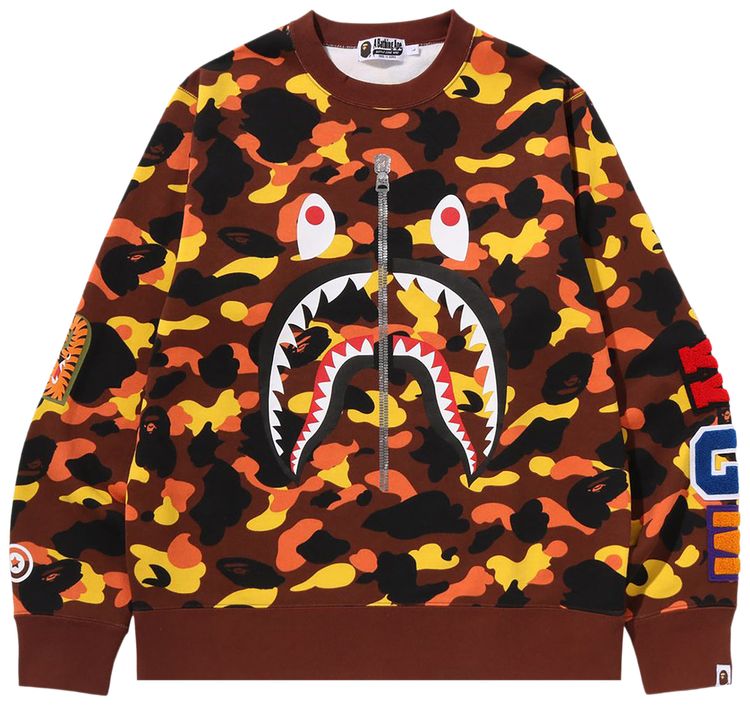 BAPE 1st Camo Shark Crewneck Sweatshirt Orange