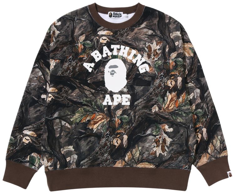 BAPE Tree Edge Camo College Relaxed Fit Crewneck Sweatshirt 2 Brown