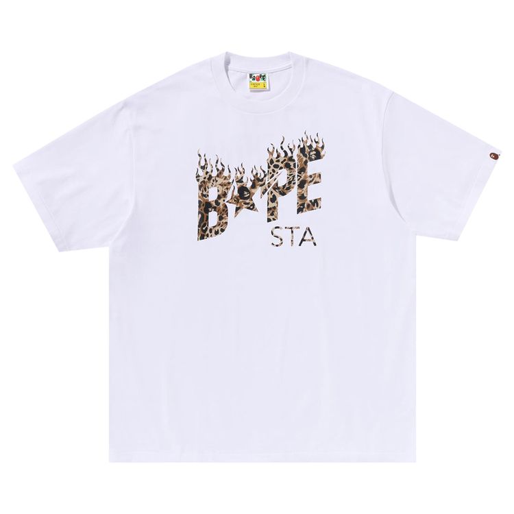 BAPE Wild Leopard Pattern BAPE Sta Logo Relaxed Fit Tee White