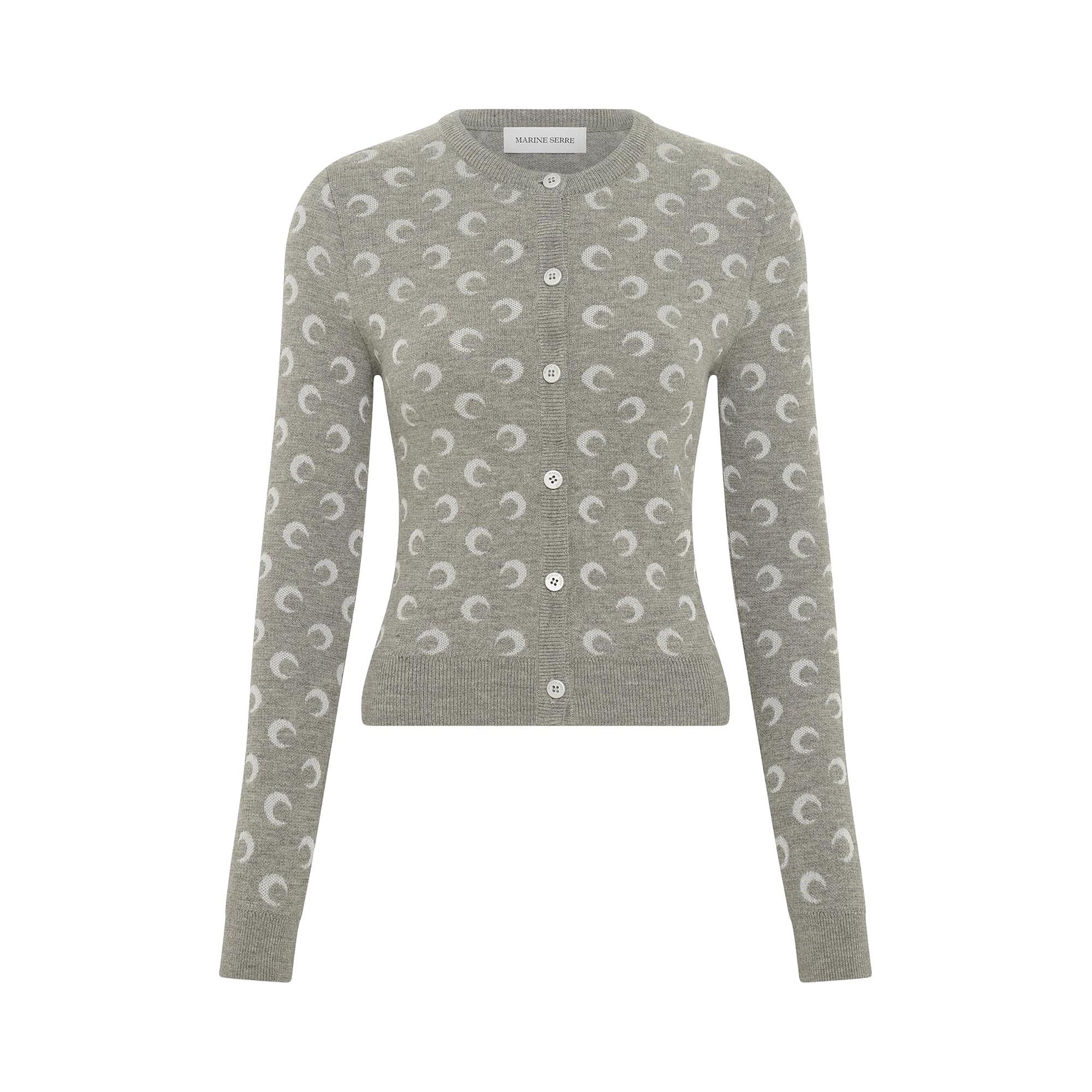 Buy Marine Serre Moon Jacquard Knit Fitted Cardigan 'Grey