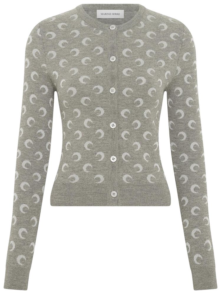 Marine Serre Moon Jacquard Knit Fitted Cardigan Grey