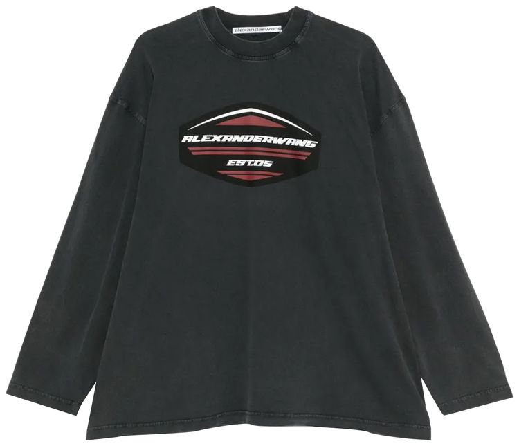 Alexander Wang Graphic Print Long Sleeve Pull Over Washed Black