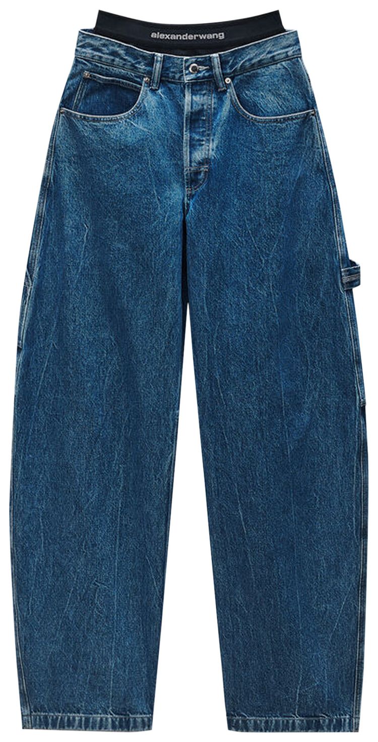 Alexander Wang Logo Elastic Prestyled Mid Rise Oversized Jean Deep Blue
