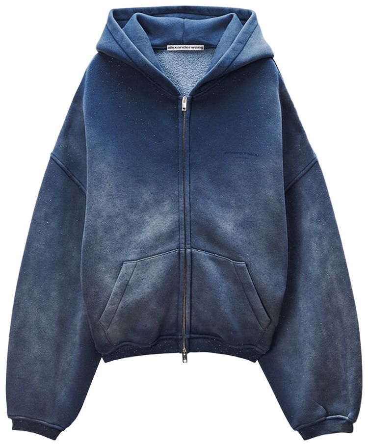 Alexander Wang Allover Hotfix Zip Up Hoodie Washed Navy