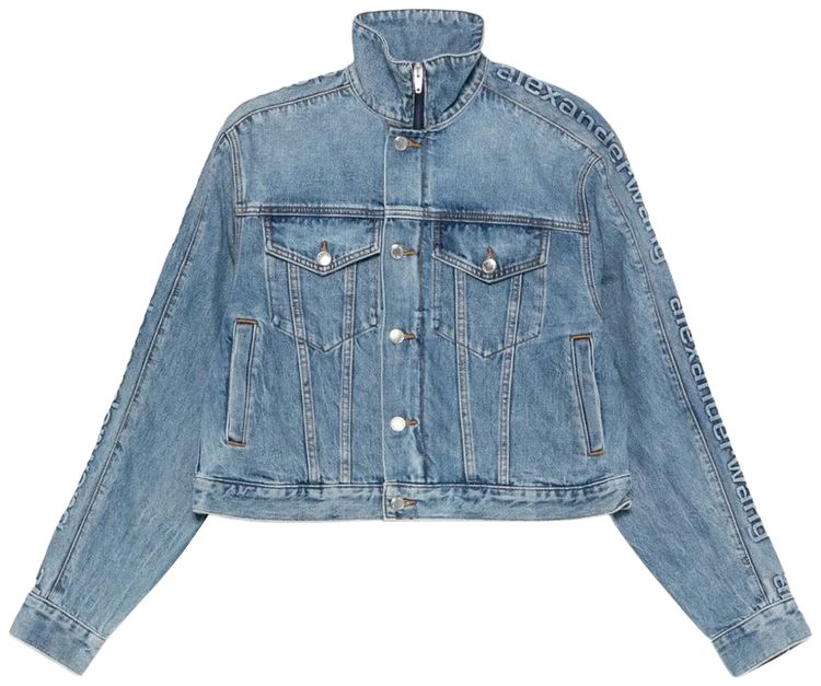 Alexander Wang Embossed Logo Panel Denim Track Jacket Vintage Light Indigo