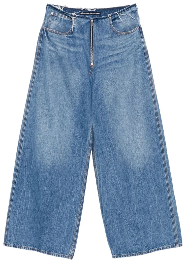 Alexander Wang Exposed Zipper Surge Low Rise Wide Leg Jean Vintage Marbled Blue