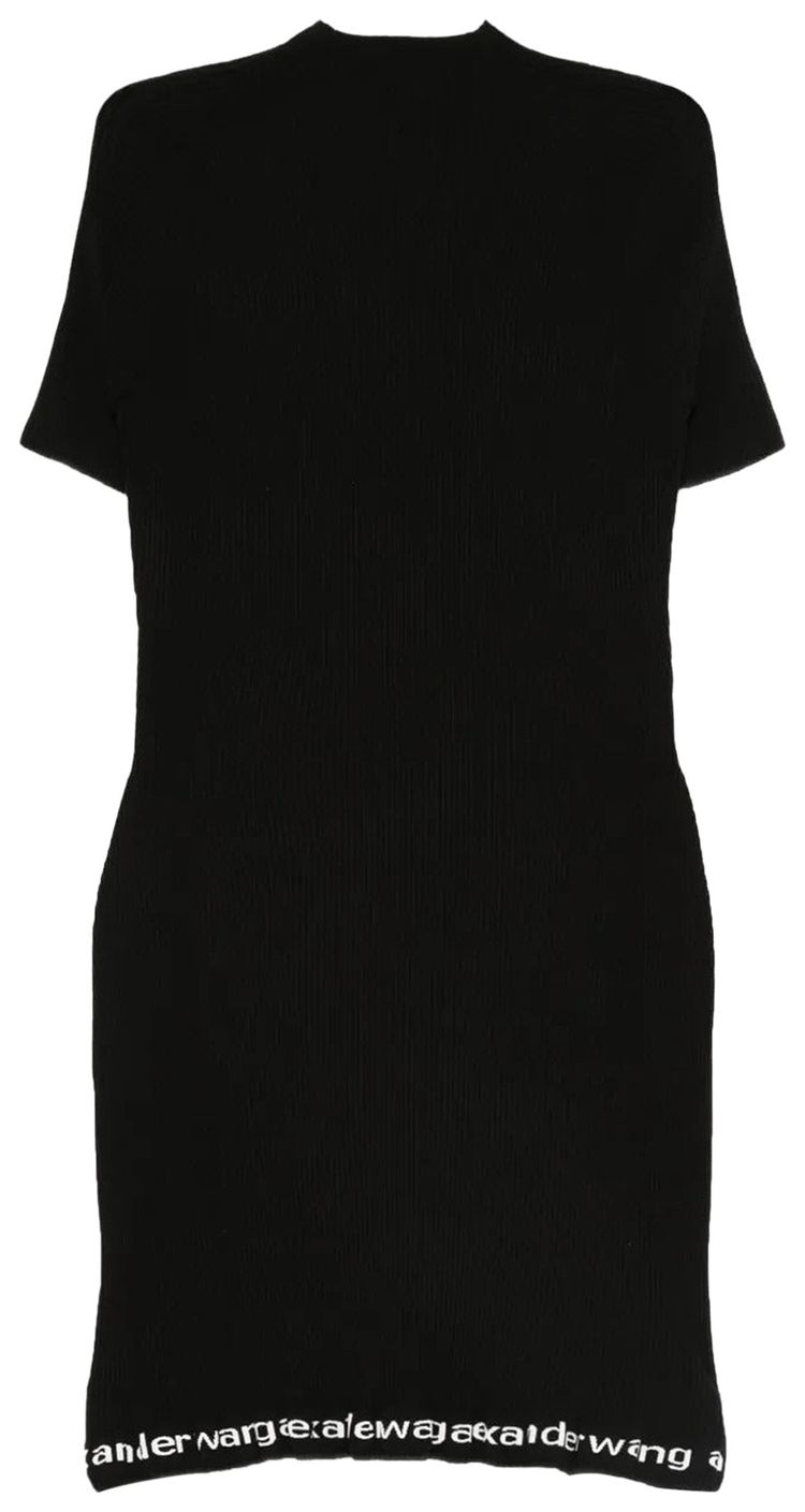 Alexander Wang Logo Ribbed Short Sleeve Dress Black