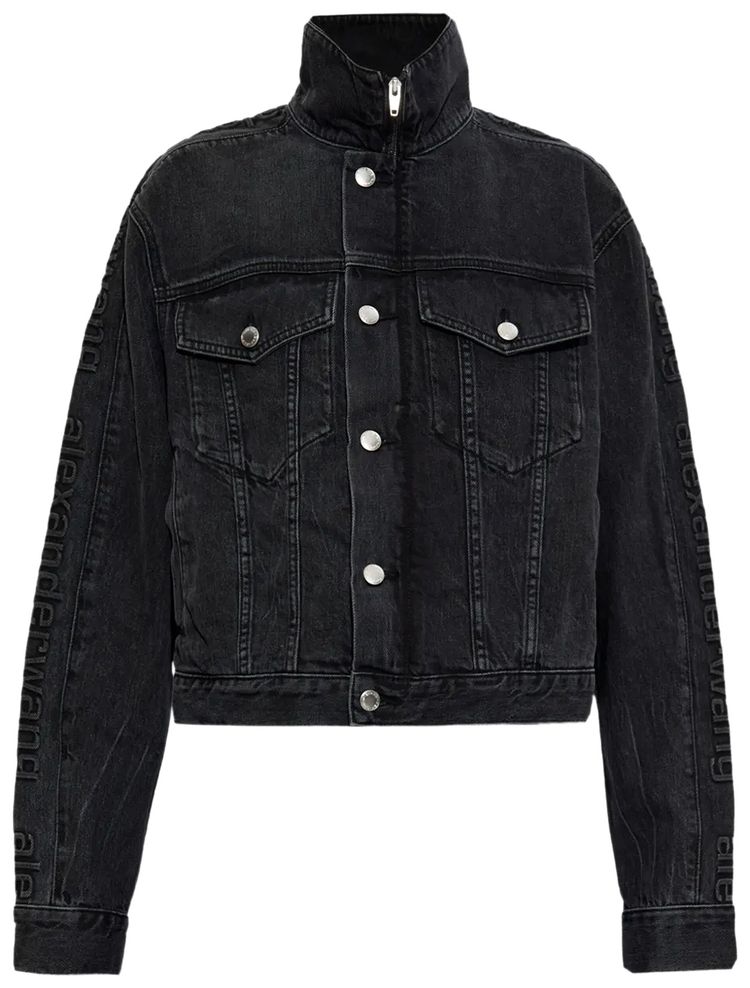 Alexander Wang Embossed Logo Panel Denim Track Jacket Grey Aged