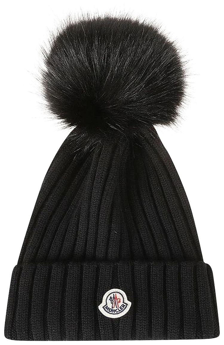 Moncler Large Fur Pom Pom Hat Black