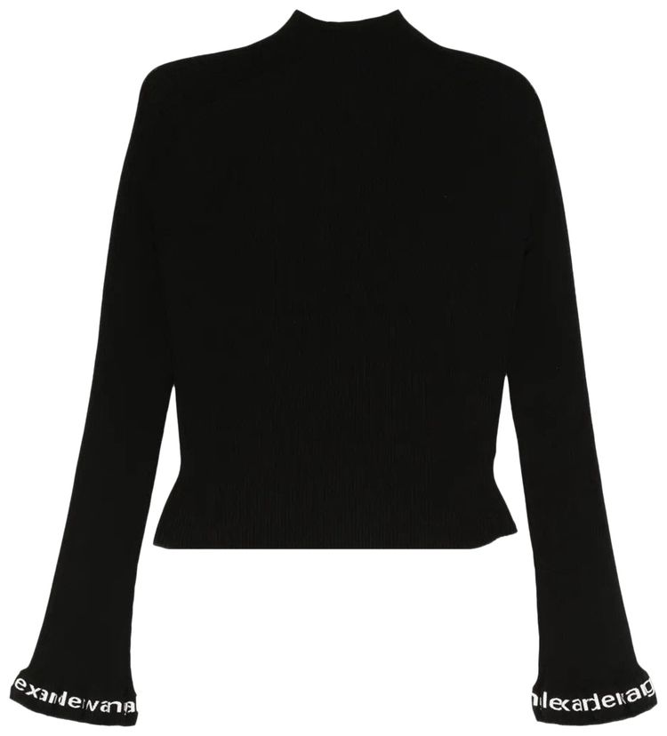 Alexander Wang Logo Ribbed Long Sleeve Zip Turtleneck Pullover Black