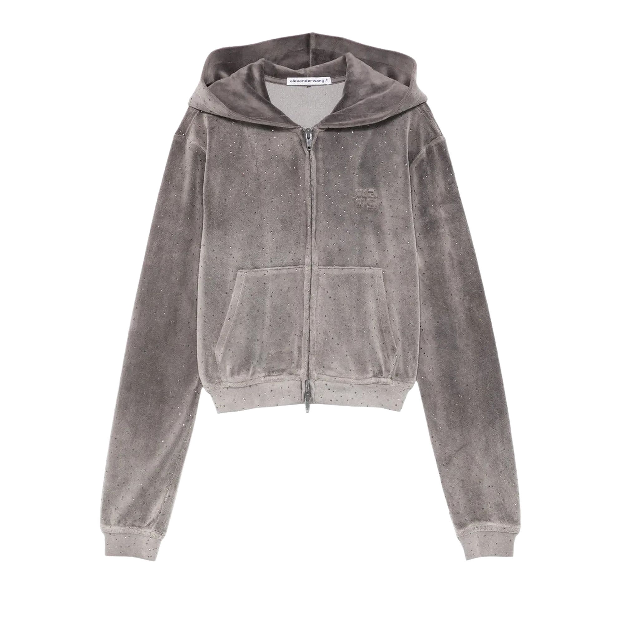 Buy Alexander Wang Allover Hotfix Shrunken Zip Up Hoodie 'Titanium