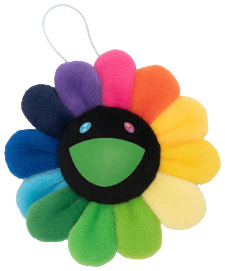 Takashi Murakami Plush Flower Pin Keychain RainbowBlack