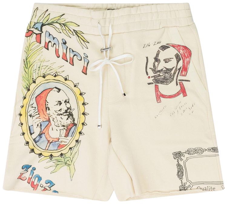 Amiri Zig Zag Sketch Sweatshorts Cream