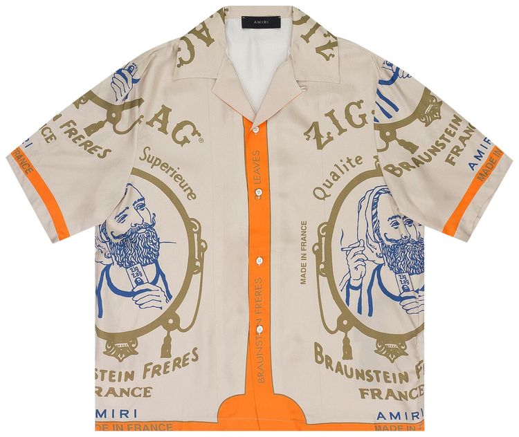 Amiri Zig Zag Rolling Paper Button Down Shirt Beige