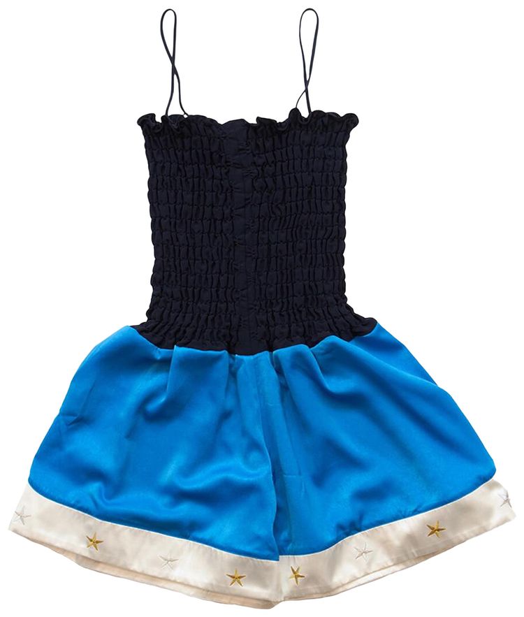 Conner Ives Shirred Boxing Short Romper Multicolor