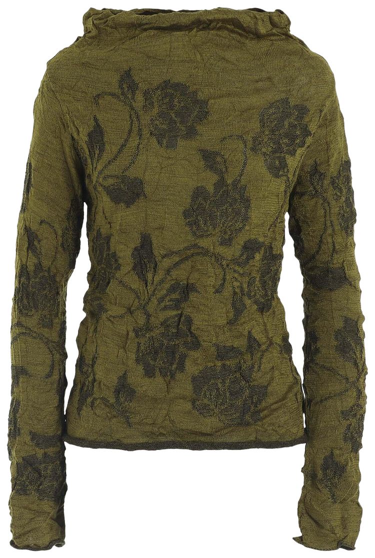 Ys Big Flower Wrinkled Knit Pullover Khaki