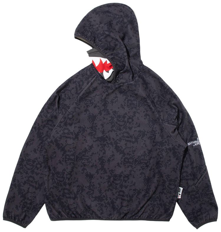 BAPE x Kazuki Pixelate Camo Shark Relaxed Fit Pullover Hoodie Charcoal