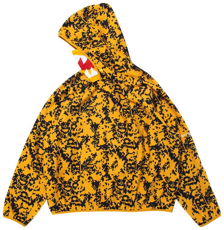 BAPE x Kazuki Pixelate Camo Shark Relaxed Fit Pullover Hoodie Yellow