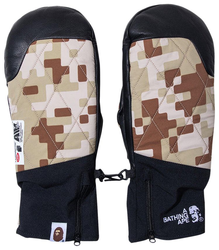 BAPE x Kazuki Kuraishi Pixelate Camo Polar Fleece Gloves Beige