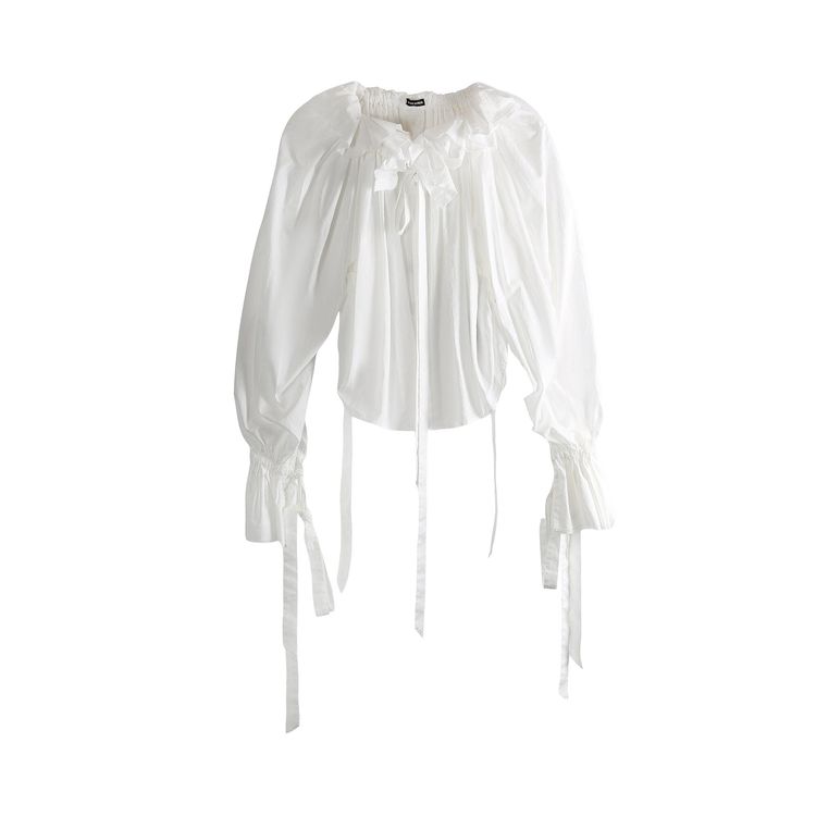 Ann Demeulemeester Stee Ruffled Drawstrings Light Cotton Top Natural White