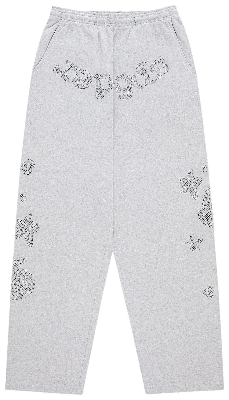 Sp5der Rhinestone Beluga V2 Wide Leg Sweatpant Heather Grey