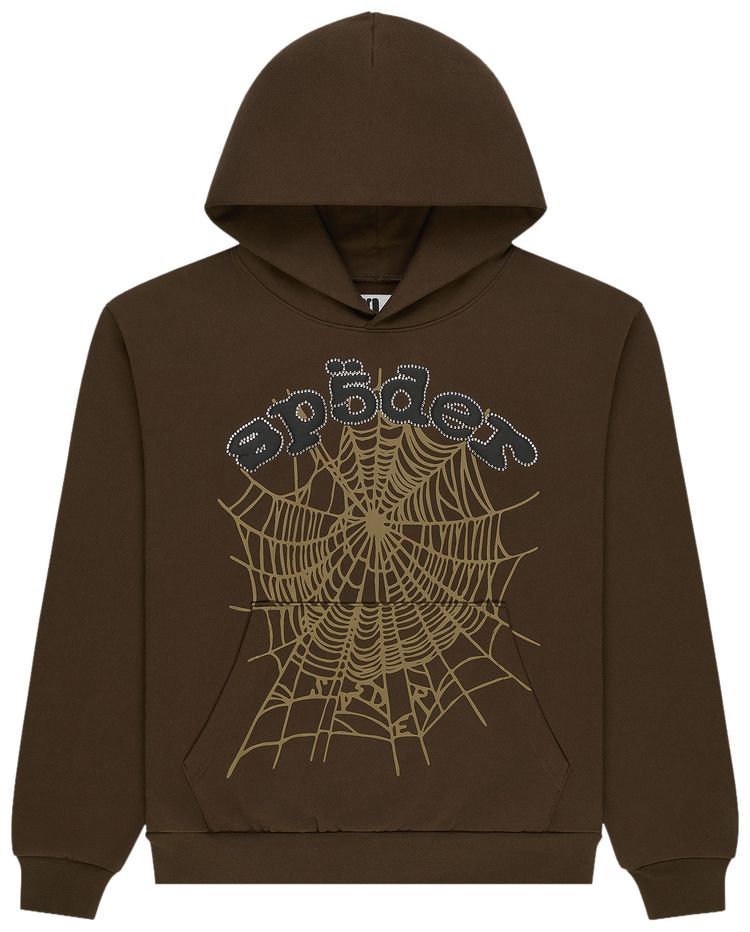 Sp5der Og Web Rhinestone Hoodie Brown