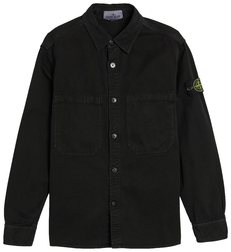 Stone Island Organic Panama Cotton Overshirt Black
