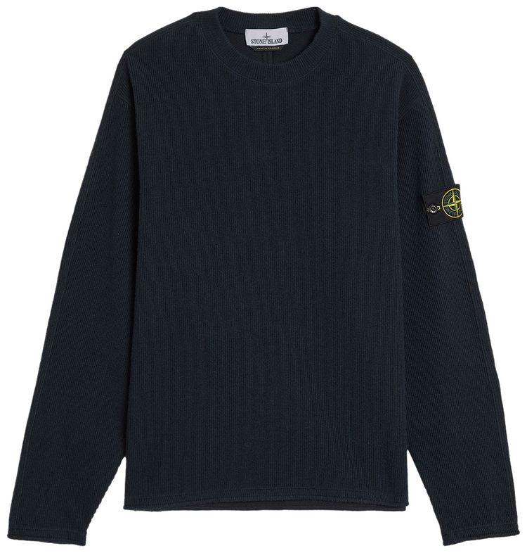 Stone Island Ribbed Wool Nylon Sweatshirt Navy Blue